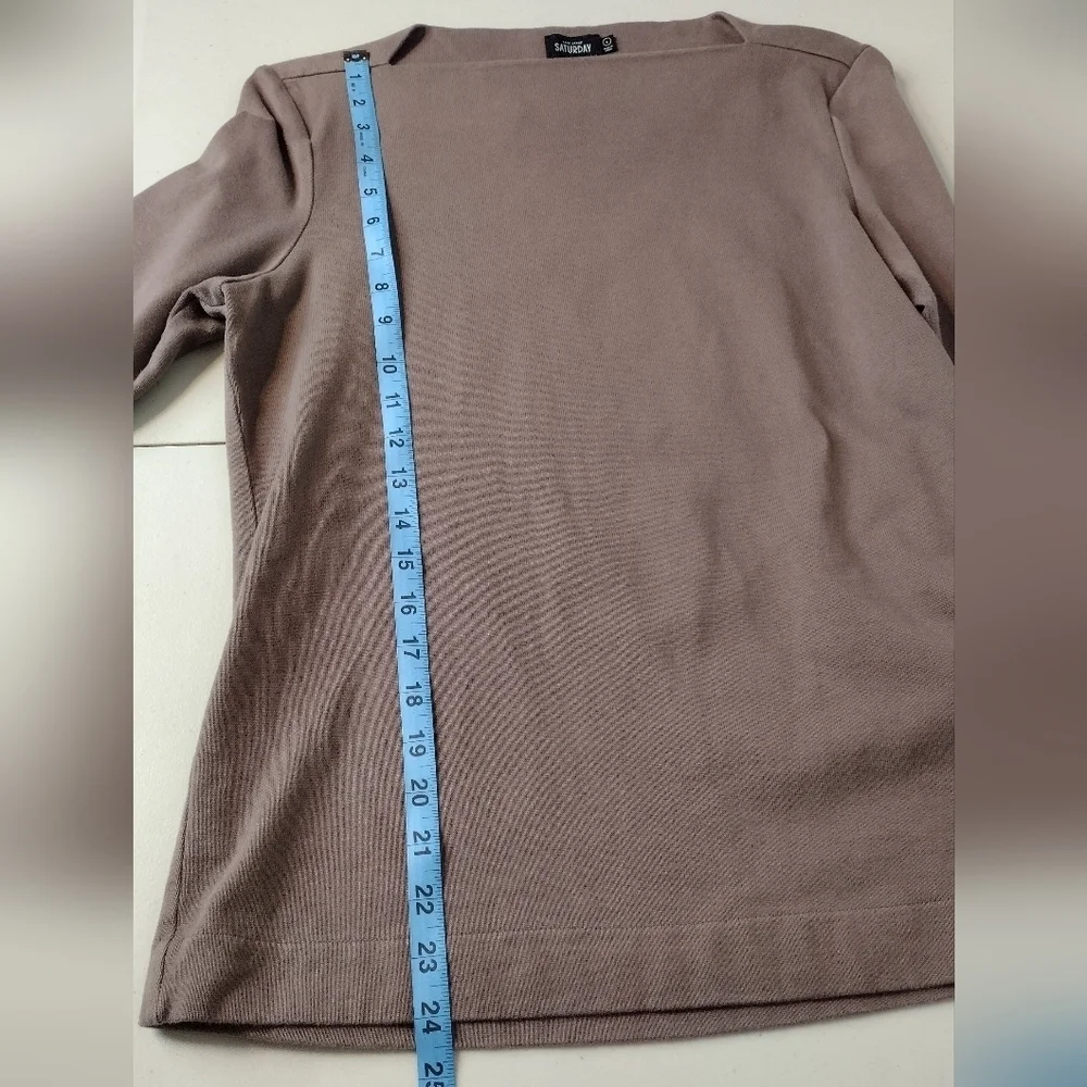 Kate Spade Saturday Boat Neck Minimalist Neutral Brown 3/4 Sleeve Top Sweater